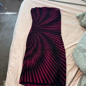 Black and Pink strapless midi dress